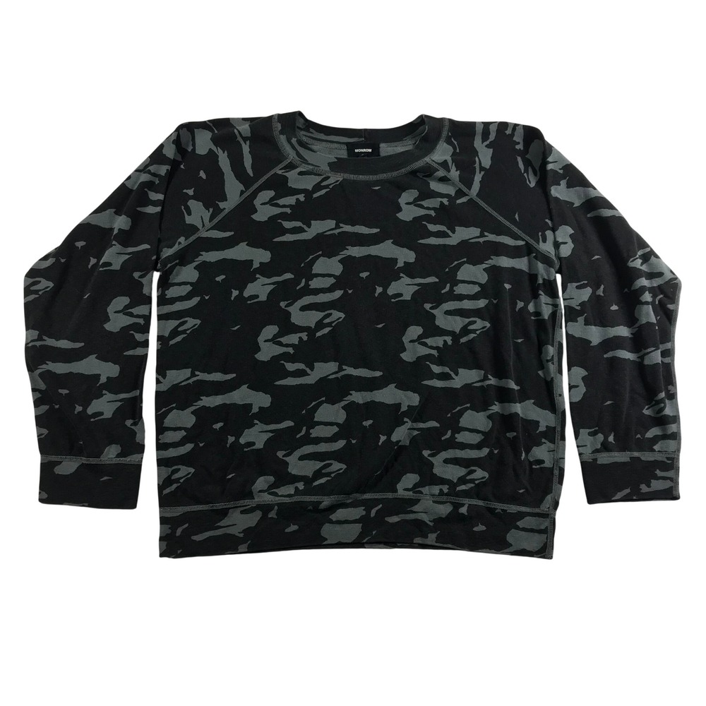 Monrow Camo Raglan Sweatshirt Mens Medium Grey Camouflage Pullover HT0257-36